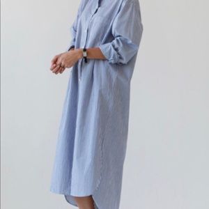Shirt dress in elegant powder blue & white stripes